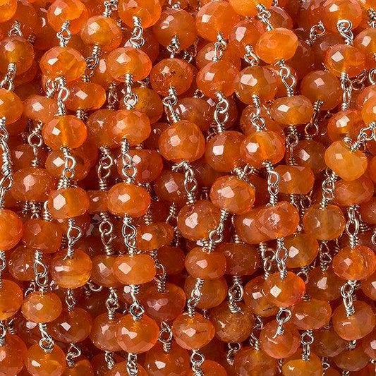 6mm Carnelian faceted rondelle Silver Chain by the foot 30 pcs