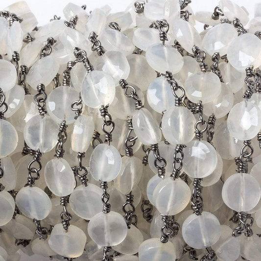 6mm Champagne Chalcedony faceted coin Black Gold Chain by the foot 25 pieces