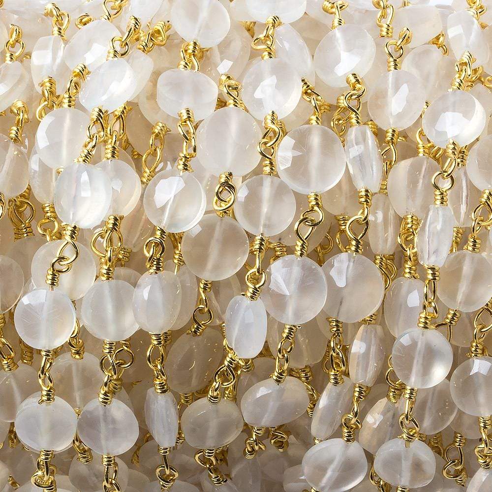 6mm Champagne Chalcedony faceted coin Gold Chain by the foot 25 pieces
