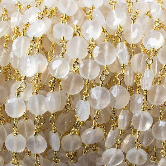 6mm Champagne Chalcedony faceted coin Gold Chain by the foot 25 pieces