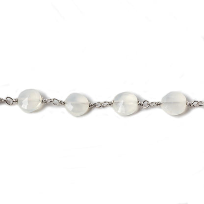 6mm Champagne Chalcedony faceted coin Silver Chain by the foot 25 pieces