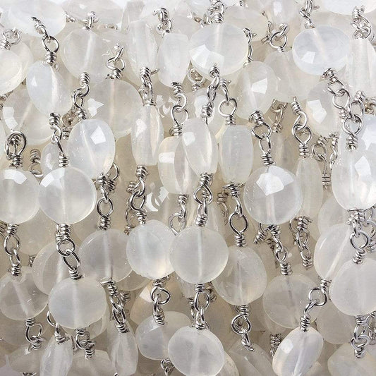 6mm Champagne Chalcedony faceted coin Silver Chain by the foot 25 pieces