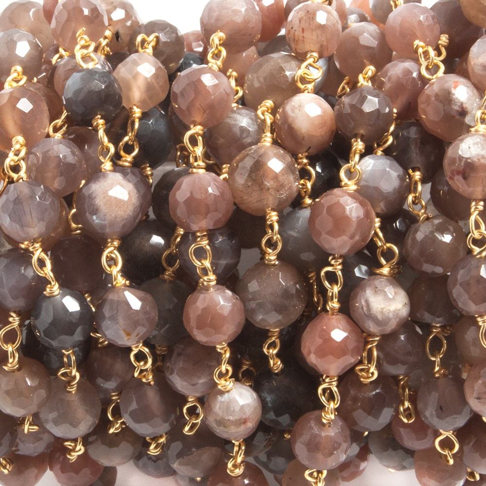 6mm Chocolate Moonstone faceted round Vermeil Chain 27 beads
