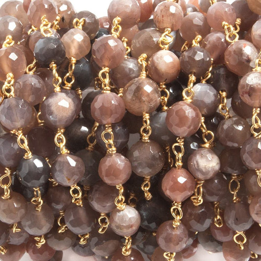 6mm Chocolate Moonstone faceted round Vermeil Chain 27 beads