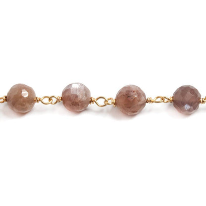 6mm Chocolate Moonstone faceted round Vermeil Chain 27 beads