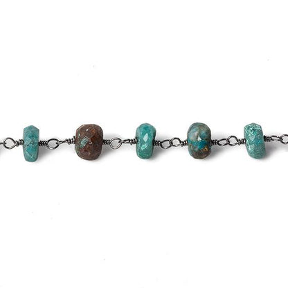 6mm Chrysocolla faceted rondelle Black Gold Chain by the foot 30 pcs