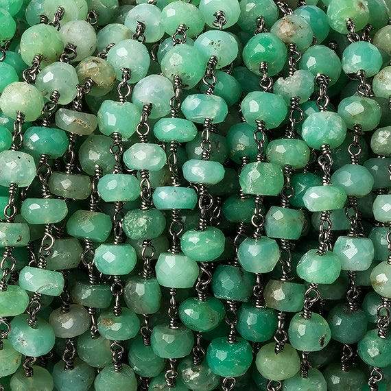 6mm Chrysoprase faceted rondelle Black Gold Chain by the foot 30 pcs