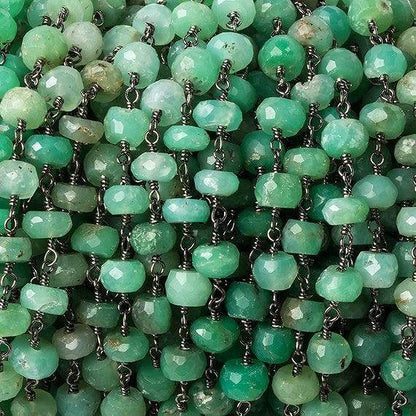 6mm Chrysoprase faceted rondelle Black Gold Chain by the foot 30 pcs