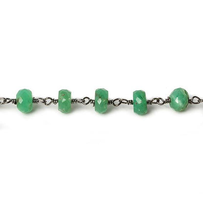 6mm Chrysoprase faceted rondelle Black Gold Chain by the foot 30 pcs