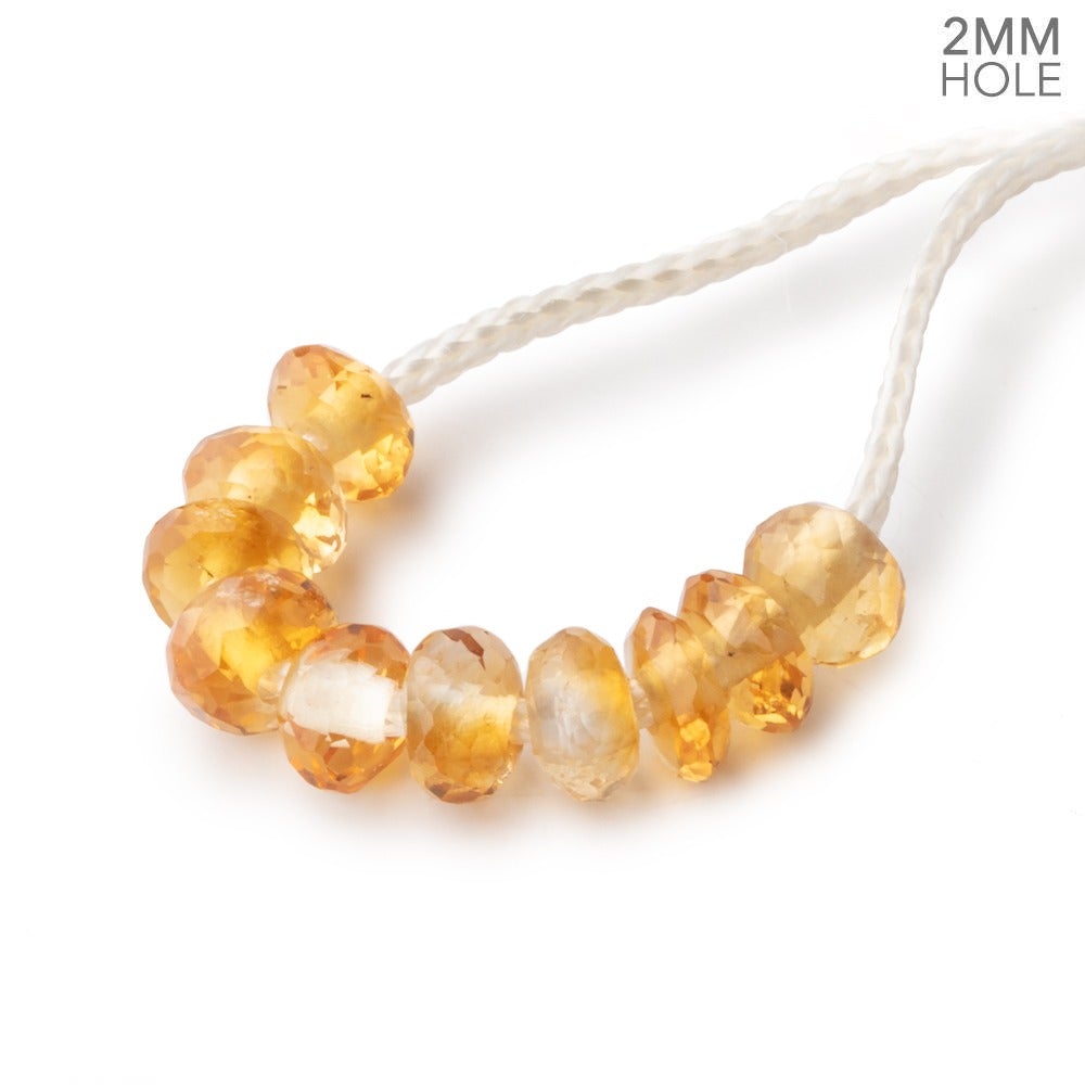 6-7mm Citrine 2mm Large Hole Faceted Rondelle Bead Set of 10