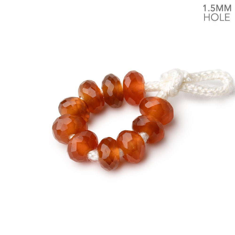 6mm Dark Carnelian 1.5mm Large Hole Faceted Rondelle Beads Set of 10