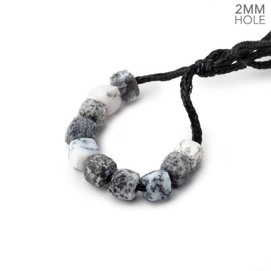 6mm Dendritic Opal 2mm Large Hole Faceted Cube Beads Set of 10