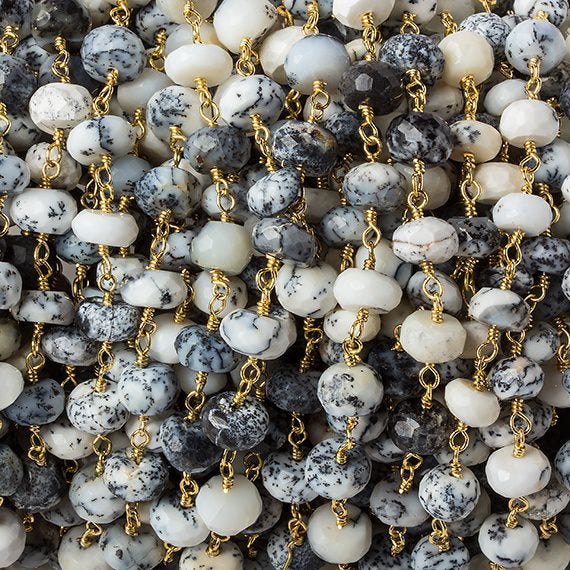 6mm Dendritic Opal faceted rondelle Gold Chain by the foot 30 pcs