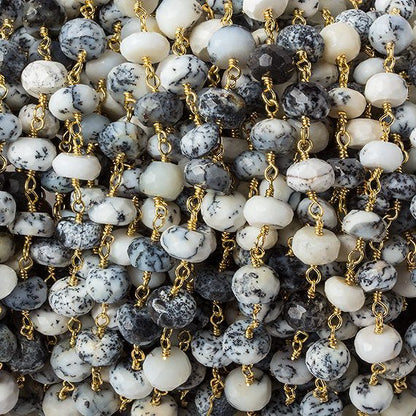6mm Dendritic Opal faceted rondelle Gold Chain by the foot 30 pcs