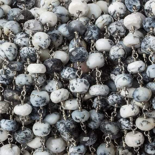 6mm Dendritic Opal faceted rondelle Silver Chain by the foot 30 pcs
