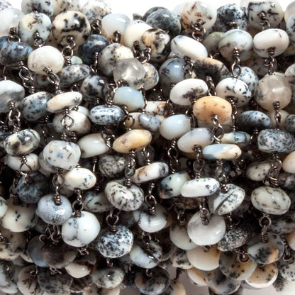 6mm Dendritic Opal plain rondelle Black Gold plated Chain by the foot 35 beads