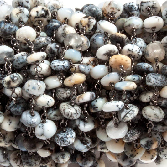 6mm Dendritic Opal plain rondelle Black Gold plated Chain by the foot 35 beads
