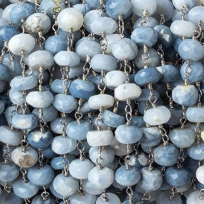 6mm Owyhee Denim Blue Opal faceted rondelle Silver Chain by the foot 30 pcs