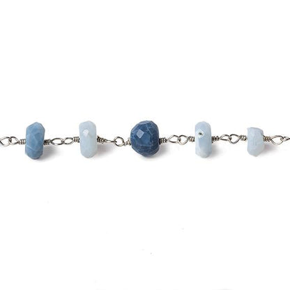 6mm Owyhee Denim Blue Opal faceted rondelle Silver Chain by the foot 30 pcs