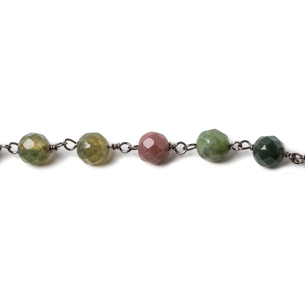 6mm Fancy Jasper faceted round Black Gold chain by the foot 28 pieces