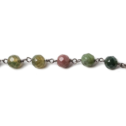 6mm Fancy Jasper faceted round Black Gold chain by the foot 28 pieces