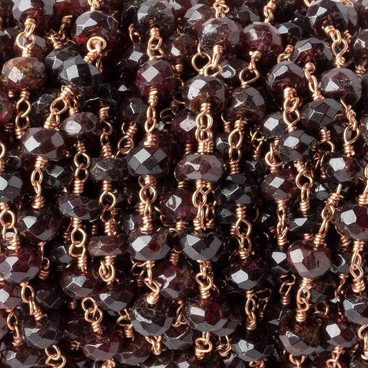 6mm Garnet faceted rondelle Rose Gold Chain by the foot 30 pieces