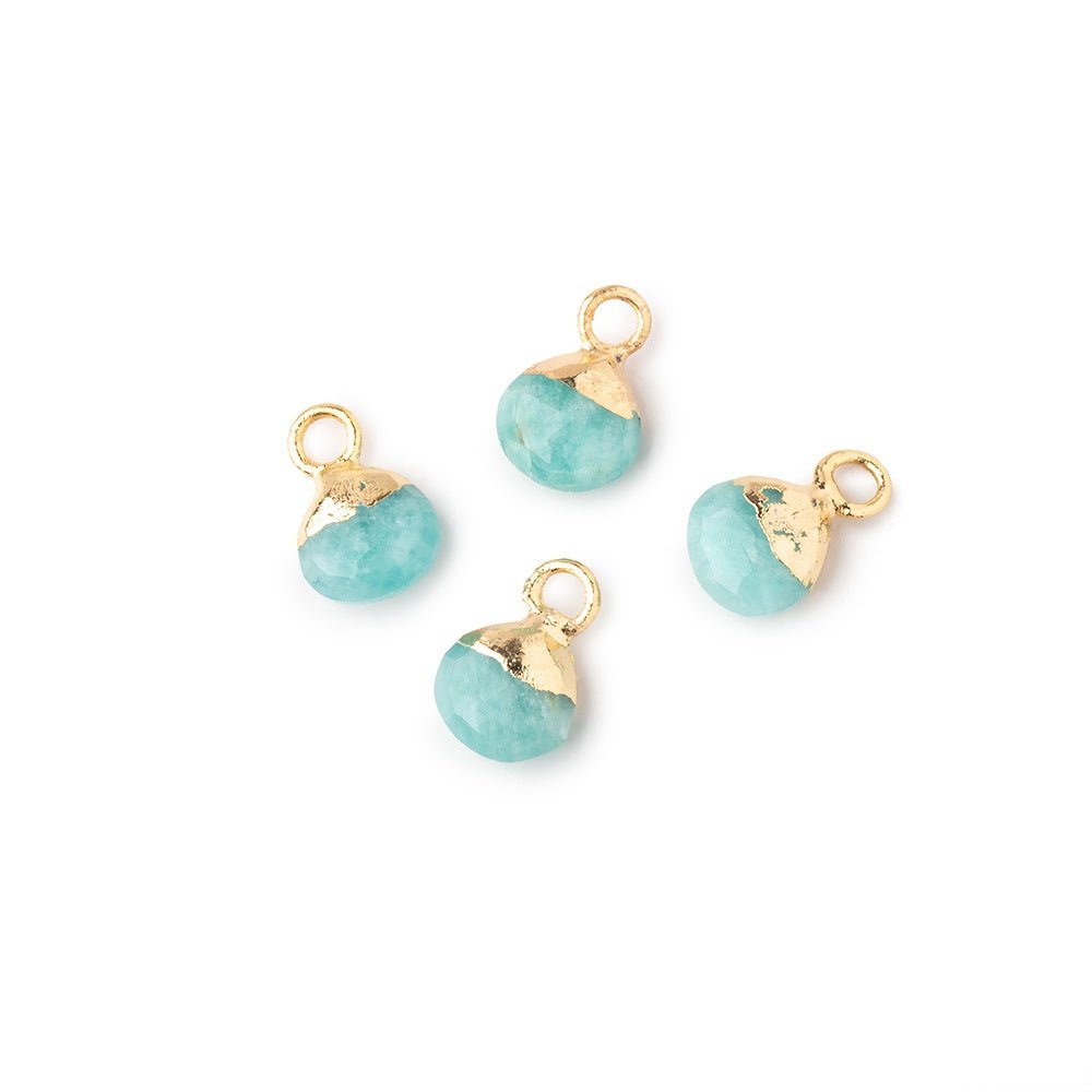 6mm Gold Leafed Amazonite Faceted Heart Set of 4 Pendants