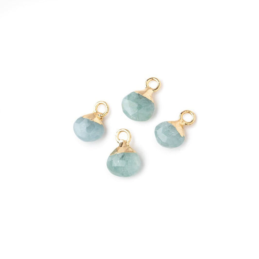 6mm Gold Leafed Aquamarine Faceted Heart Set of 4 Pendants