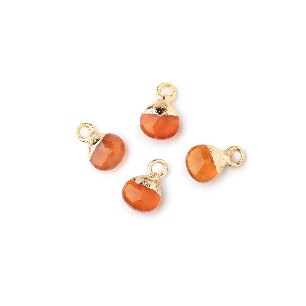 6mm Gold Leafed Carnelian Faceted Heart Set of 4 Pendants