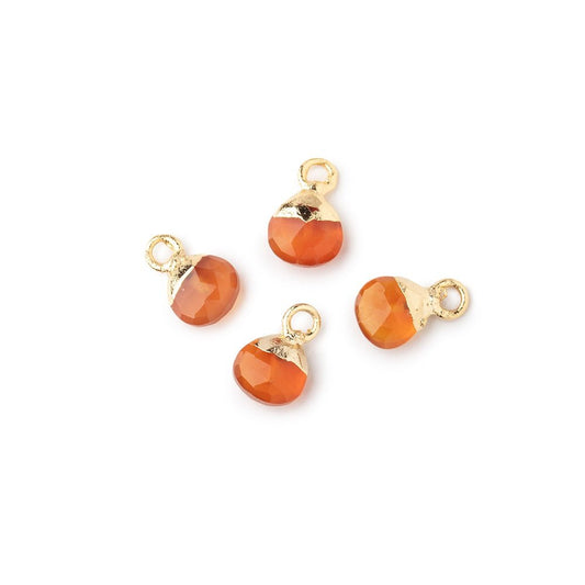 6mm Gold Leafed Carnelian Faceted Heart Set of 4 Pendants