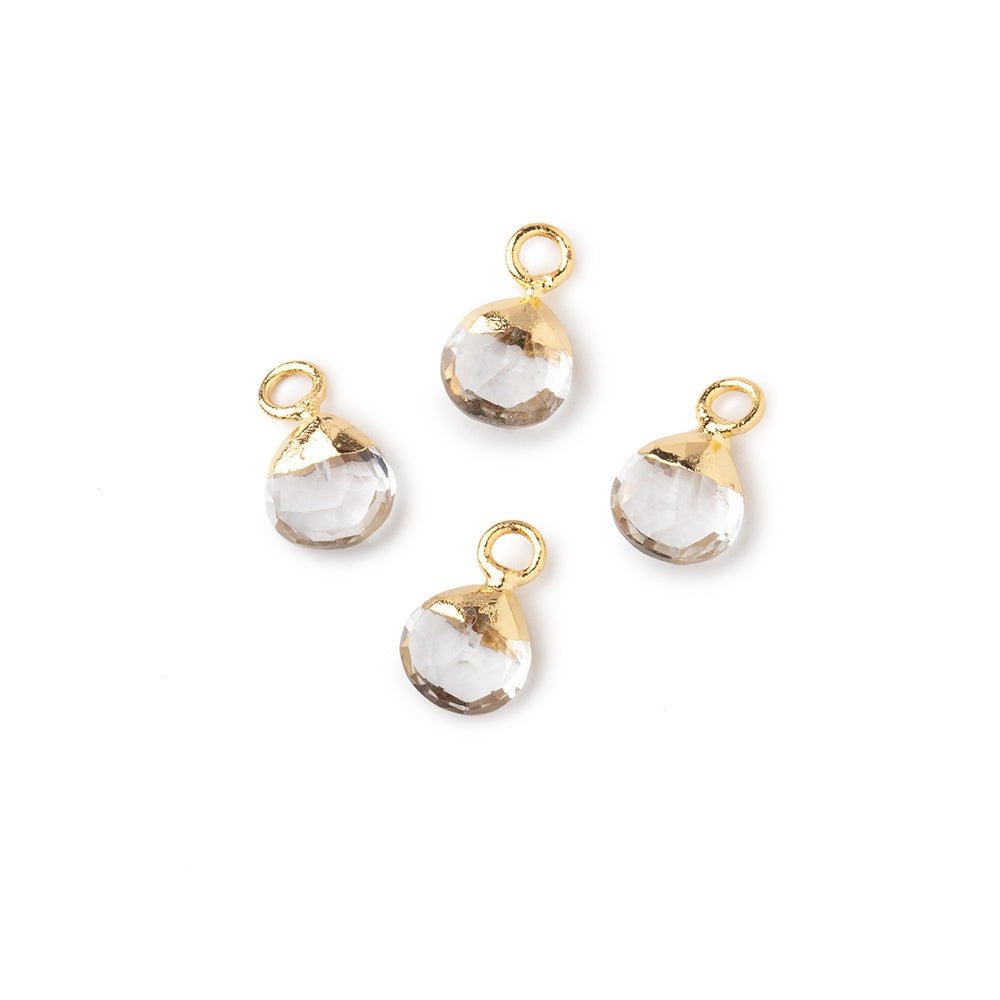 6mm Gold Leafed Crystal Quartz Faceted Heart Set of 4 Pendants