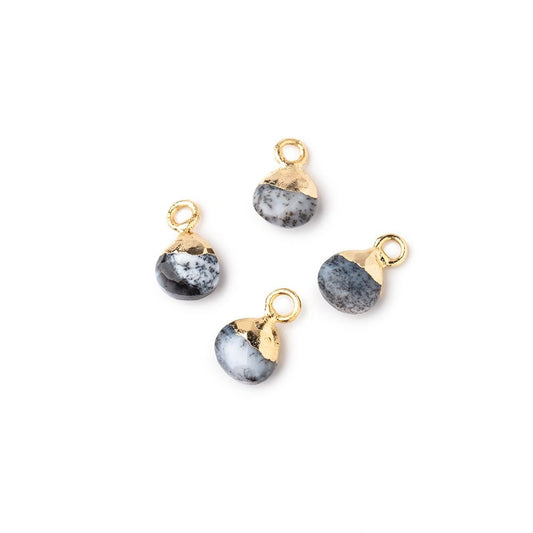 6mm Gold Leafed Dendritic Opal Faceted Heart Set of 4 Pendants