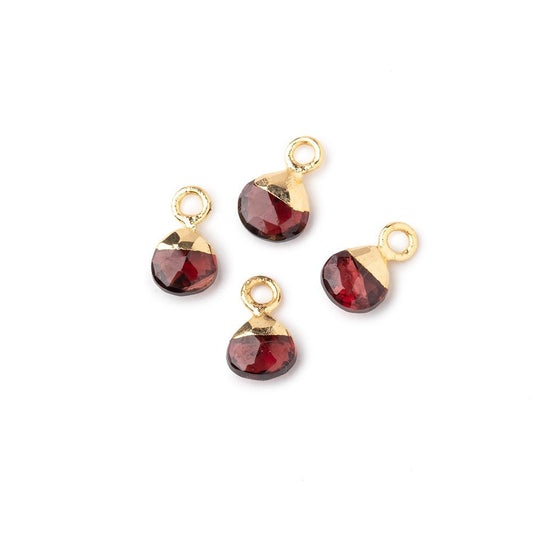 6mm Gold Leafed Garnet Faceted Heart Set of 4 Pendants