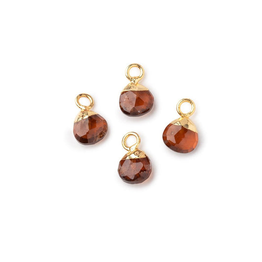 6mm Gold Leafed Hessonite Garnet Faceted Heart Set of 4 Pendants