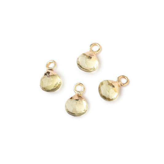 6mm Gold Leafed Lemon Quartz Faceted Heart Set of 4 Pendants