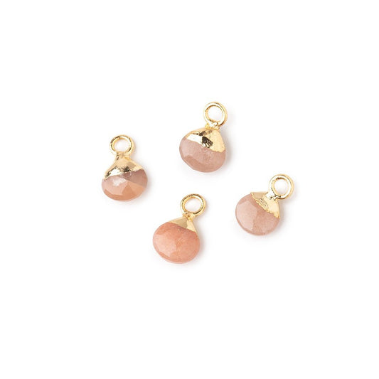 6mm Gold Leafed Peach Moonstone Faceted Heart Set of 4 Pendants