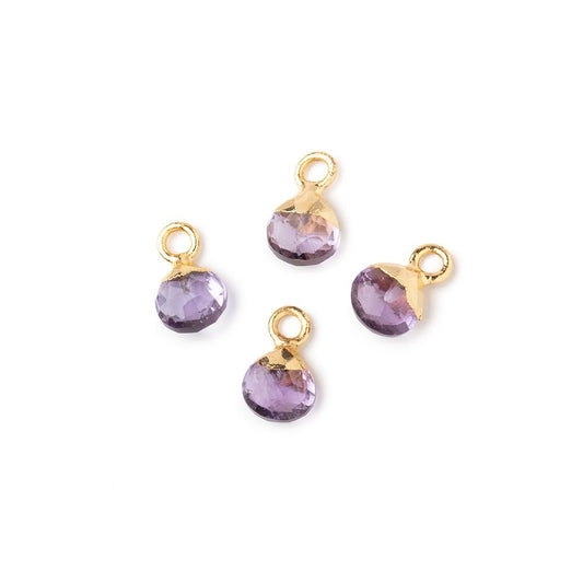6mm Gold Leafed Pink Amethyst Faceted Heart Set of 4 Pendants