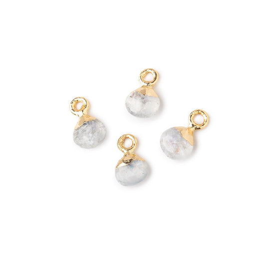 6mm Gold Leafed Rainbow Moonstone Faceted Heart Set of 4 Pendants
