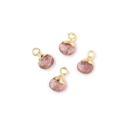 6mm Gold Leafed Strawberry Quartz Faceted Heart Set of 4 Pendants