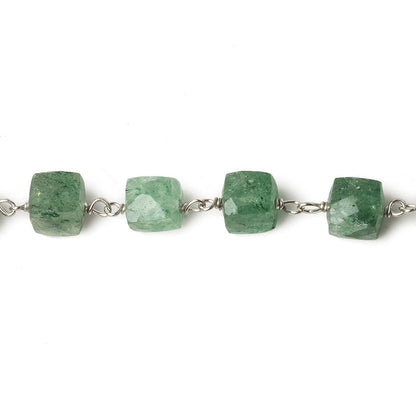 6mm Green Aventurine faceted cube .925 Silver Chain by the foot 29 pieces