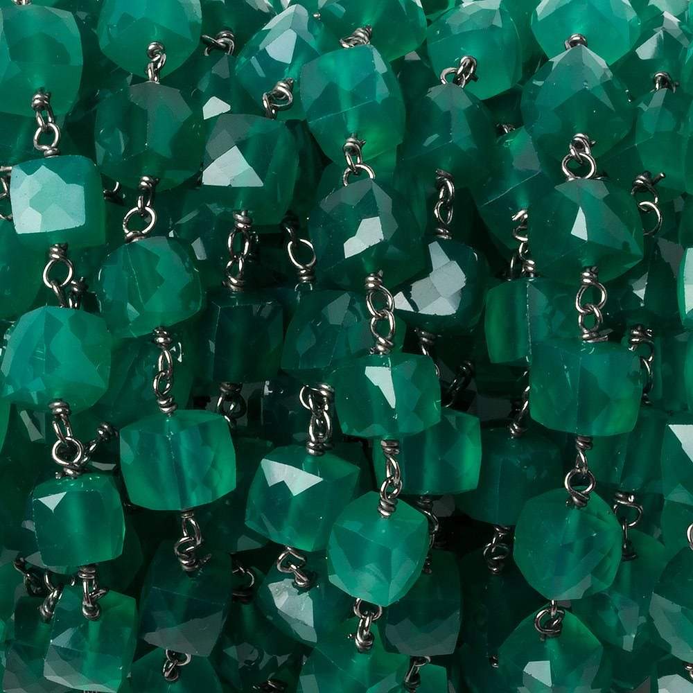 6mm Green Onyx faceted cube Black Gold .925 Silver Chain by the foot 29 pieces