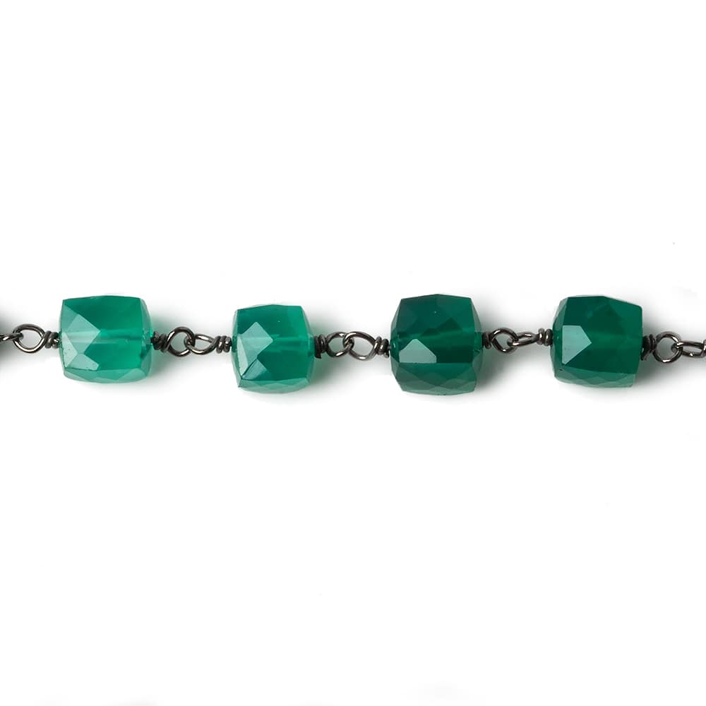 6mm Green Onyx faceted cube Black Gold .925 Silver Chain by the foot 29 pieces