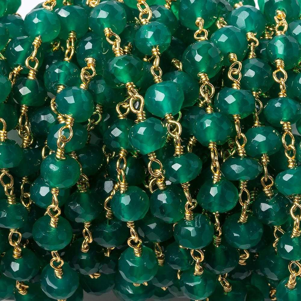 6mm Green Onyx faceted rondelle Gold Chain by the foot 30 pieces