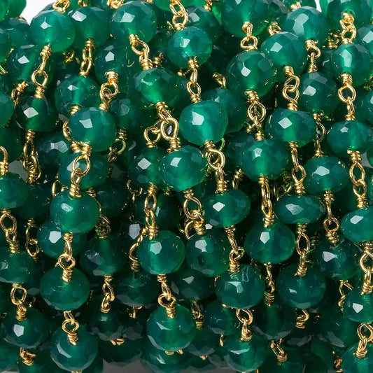 6mm Green Onyx faceted rondelle Gold Chain by the foot 30 pieces