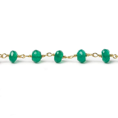 6mm Green Onyx faceted rondelle Gold Chain by the foot 30 pieces
