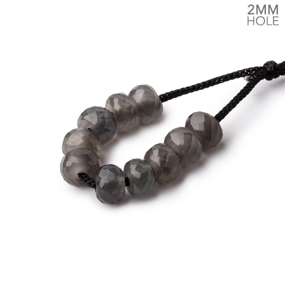 6mm Grey Moonstone 2mm Large Hole Faceted Rondelle Set of 10 Beads