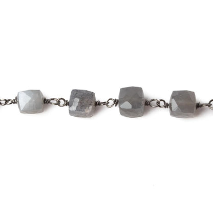 6mm Grey Moonstone faceted cube Black Gold .925 Silver Chain by the foot 29 pieces