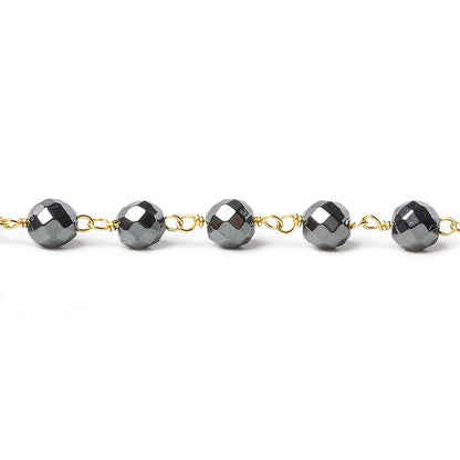 6mm Hematite faceted round Gold Chain by the foot 27 pieces