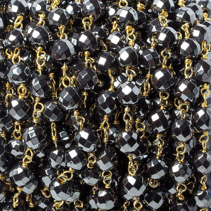 6mm Hematite faceted round Gold Chain by the foot 27 pieces