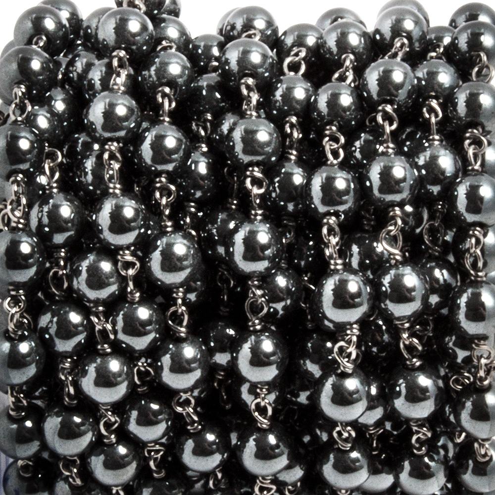 6mm Hematite plain round Black Gold plated Chain by the foot 25 beads